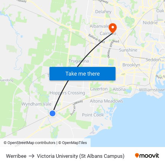 Werribee to Victoria University (St Albans Campus) map