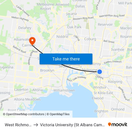 West Richmond to Victoria University (St Albans Campus) map