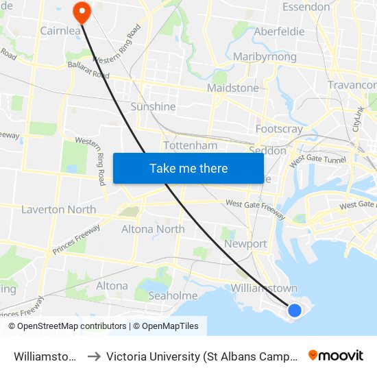 Williamstown to Victoria University (St Albans Campus) map