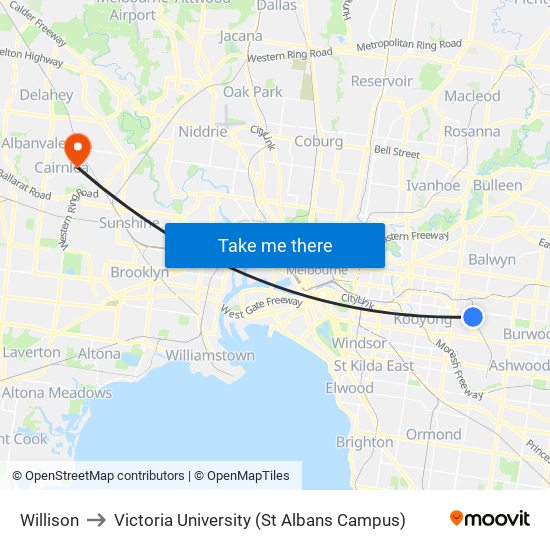 Willison to Victoria University (St Albans Campus) map