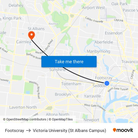 Footscray to Victoria University (St Albans Campus) map