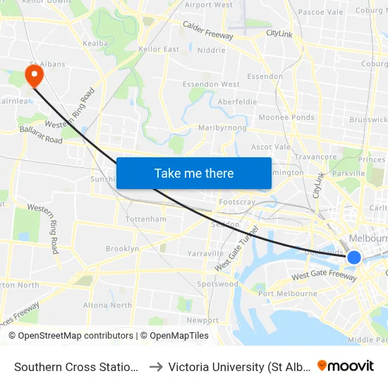 Southern Cross Station/Spencer St to Victoria University (St Albans Campus) map