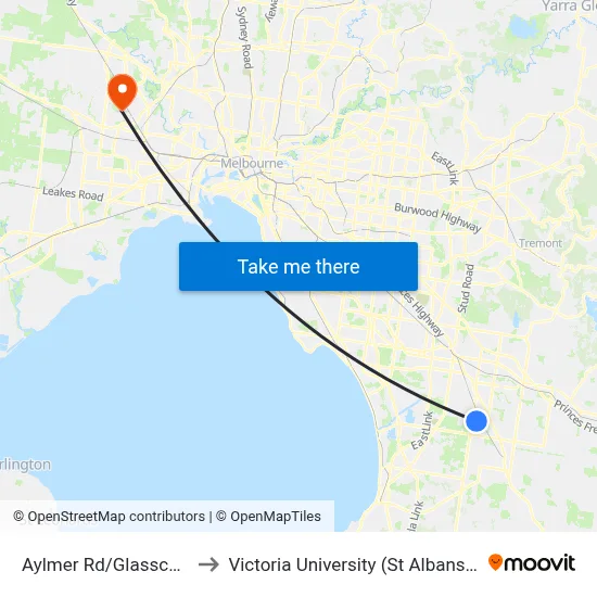Aylmer Rd/Glasscocks Rd to Victoria University (St Albans Campus) map