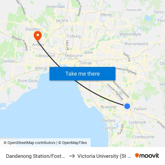 Dandenong Station/Foster St (Dandenong) to Victoria University (St Albans Campus) map