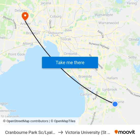 Cranbourne Park Sc/Lyall St to Victoria University (St Albans Campus) map