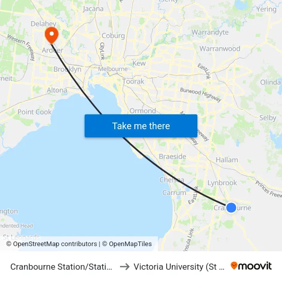 Cranbourne Station/Station St to Victoria University (St Albans Campus) map