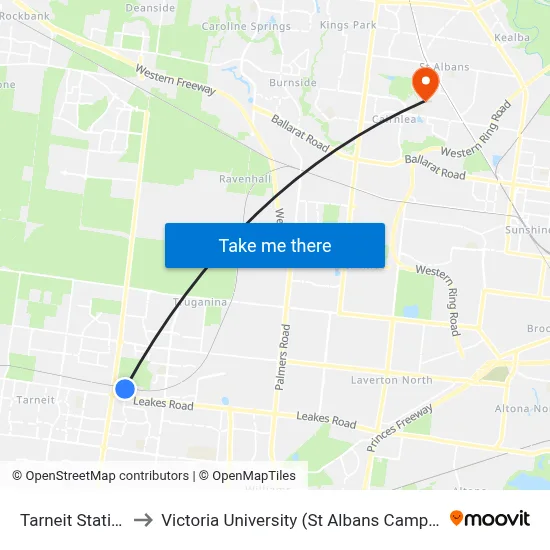 Tarneit Station to Victoria University (St Albans Campus) map