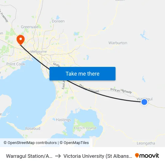 Warragul Station/Alfred St to Victoria University (St Albans Campus) map