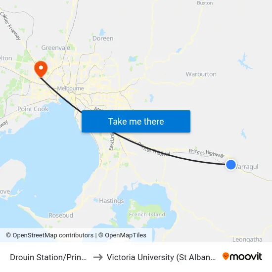 Drouin Station/Princes Way to Victoria University (St Albans Campus) map
