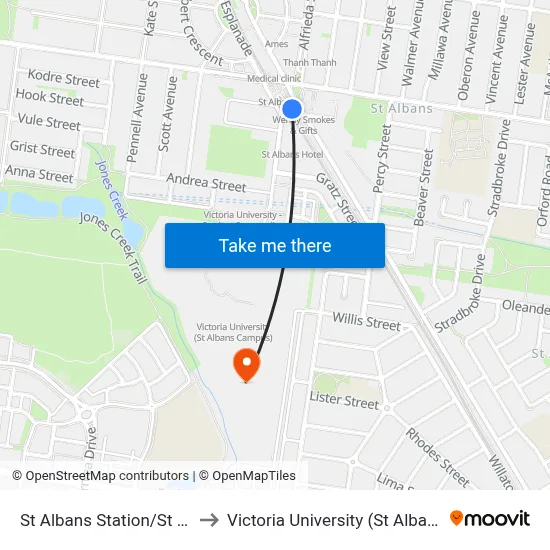 St Albans Station/St Albans Rd to Victoria University (St Albans Campus) map