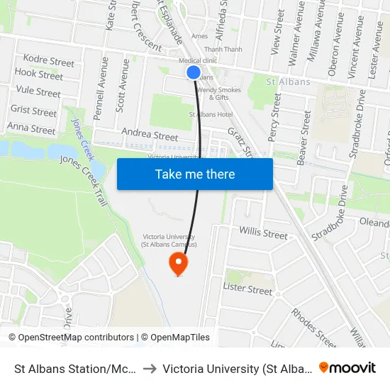 St Albans Station/Mckechnie St to Victoria University (St Albans Campus) map