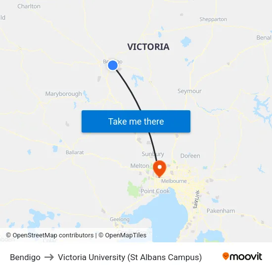 Bendigo to Victoria University (St Albans Campus) map