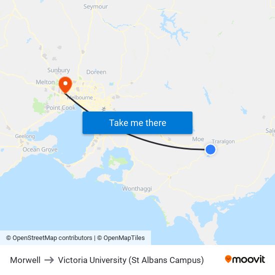 Morwell to Victoria University (St Albans Campus) map