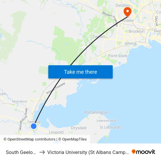 South Geelong to Victoria University (St Albans Campus) map