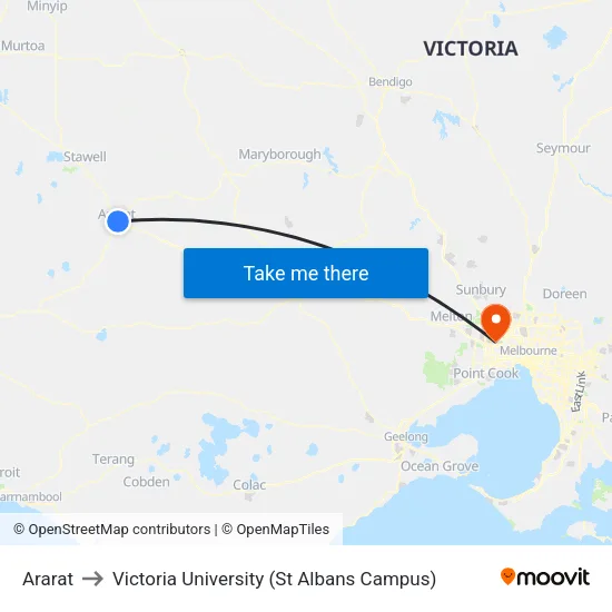 Ararat to Victoria University (St Albans Campus) map