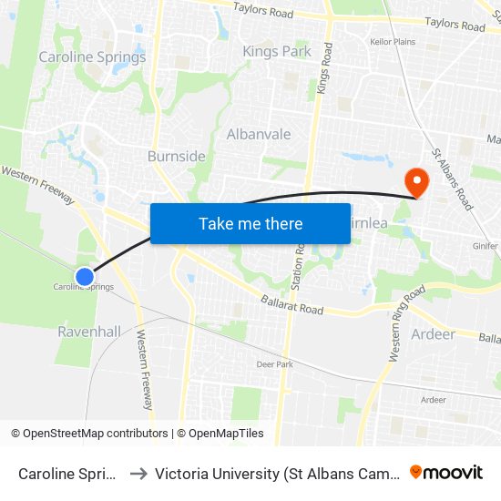 Caroline Springs to Victoria University (St Albans Campus) map