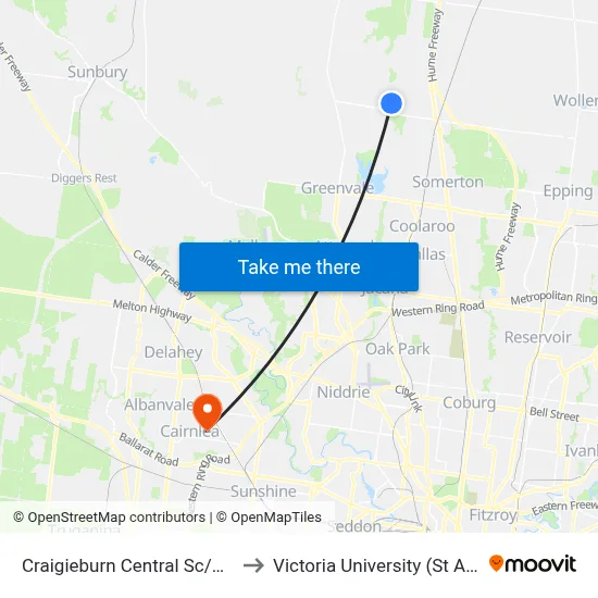 Craigieburn Central Sc/Central Park Ave to Victoria University (St Albans Campus) map