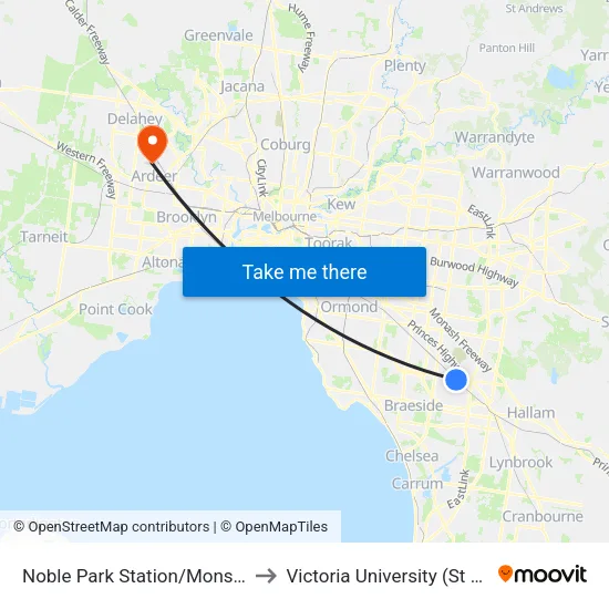 Noble Park Station/Mons Pde to Victoria University (St Albans Campus) map