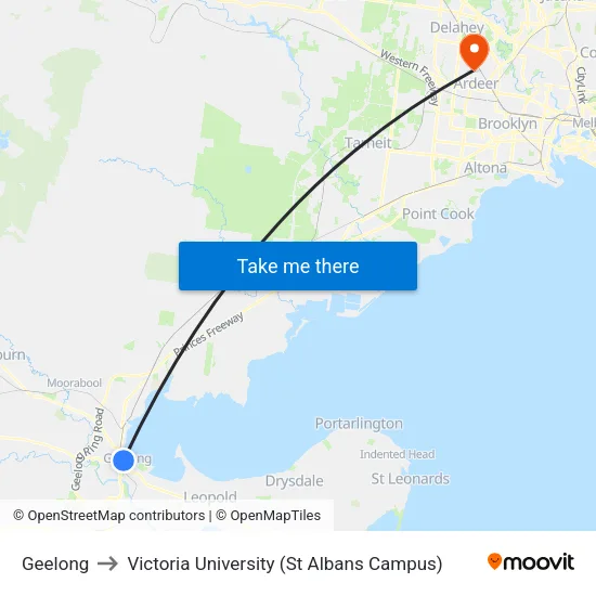 Geelong to Victoria University (St Albans Campus) map