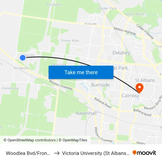 Woodlea Bvd/Frontier Ave to Victoria University (St Albans Campus) map