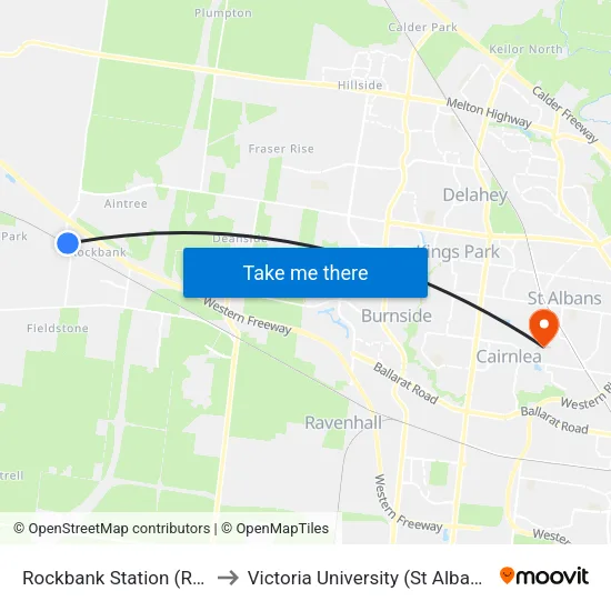 Rockbank Station to Victoria University (St Albans Campus) map
