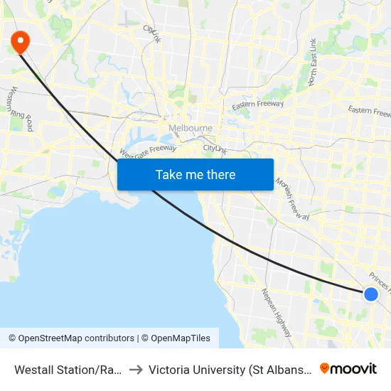Westall Station/Rayhur St to Victoria University (St Albans Campus) map