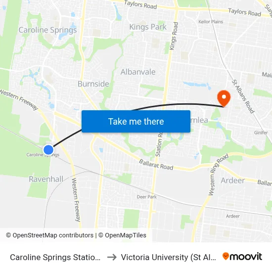Caroline Springs Station/Christies Rd to Victoria University (St Albans Campus) map
