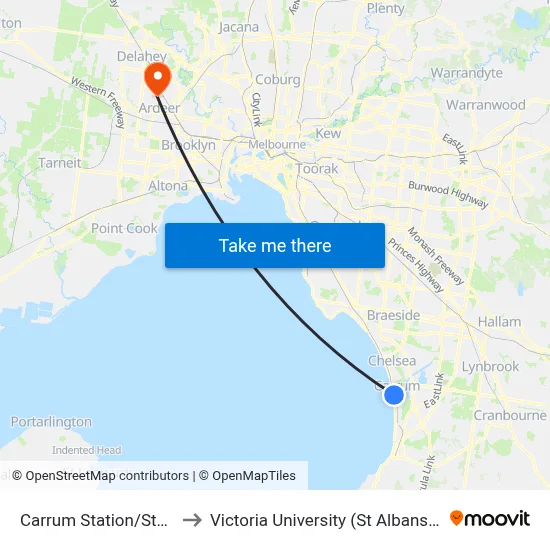 Carrum Station/Station St to Victoria University (St Albans Campus) map