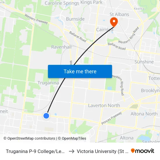 Truganina P-9 College/Leakes Rd to Victoria University (St Albans Campus) map