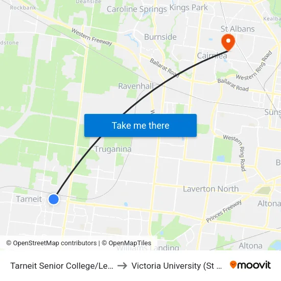 Tarneit Senior College/Leakes Rd to Victoria University (St Albans Campus) map