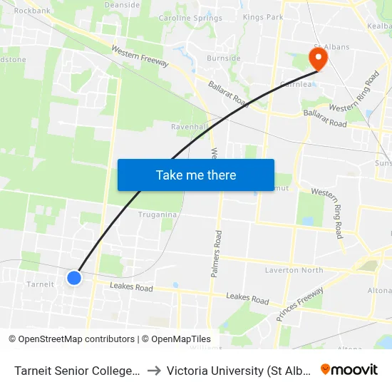 Tarneit Senior College/Leakes Rd to Victoria University (St Albans Campus) map