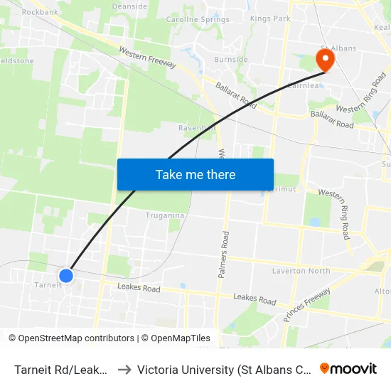 Tarneit Rd/Leakes Rd to Victoria University (St Albans Campus) map