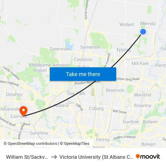 William St/Sackville St to Victoria University (St Albans Campus) map