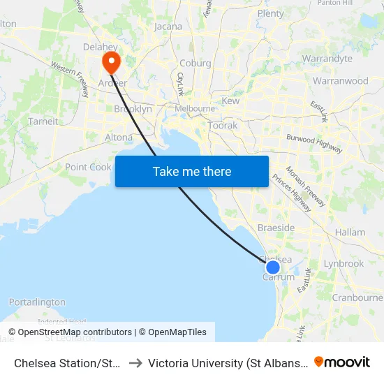 Chelsea Station/Station St to Victoria University (St Albans Campus) map