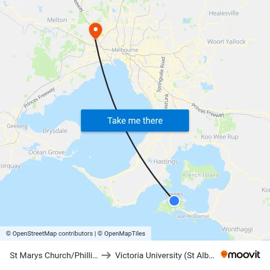 St Marys Church/Phillip Island Rd to Victoria University (St Albans Campus) map