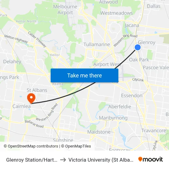 Glenroy Station/Hartington St to Victoria University (St Albans Campus) map