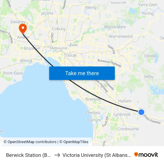 Berwick Station to Victoria University (St Albans Campus) map