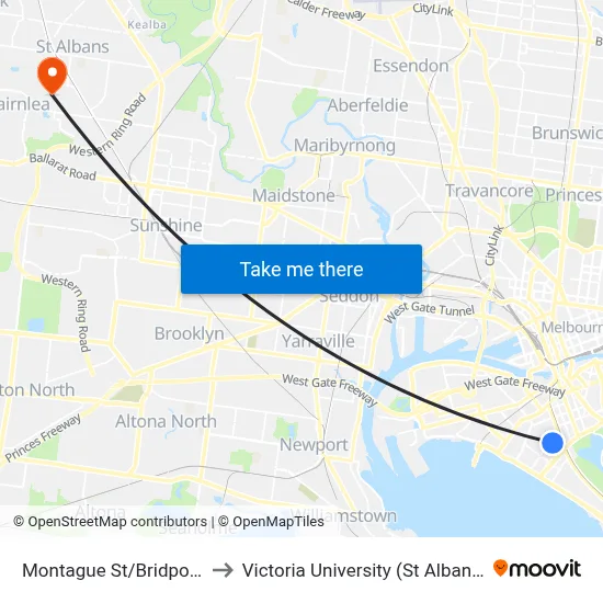 Montague St/Bridport St #28 to Victoria University (St Albans Campus) map