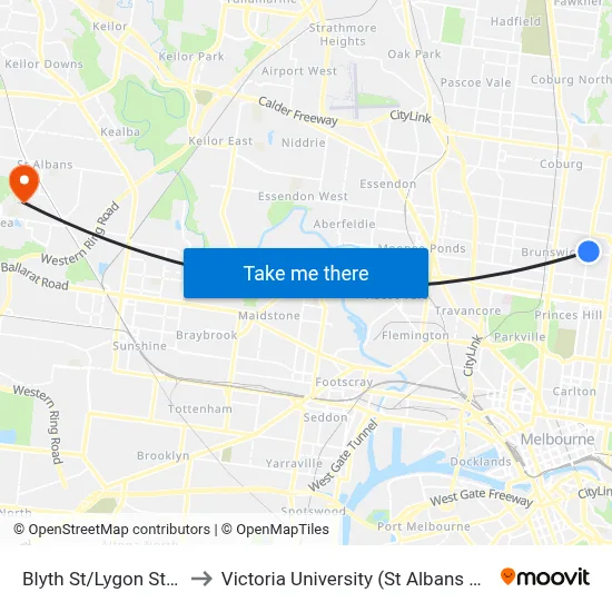 Blyth St/Lygon St #125 to Victoria University (St Albans Campus) map