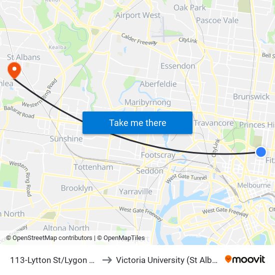 113-Lytton St/Lygon St (Carlton) to Victoria University (St Albans Campus) map