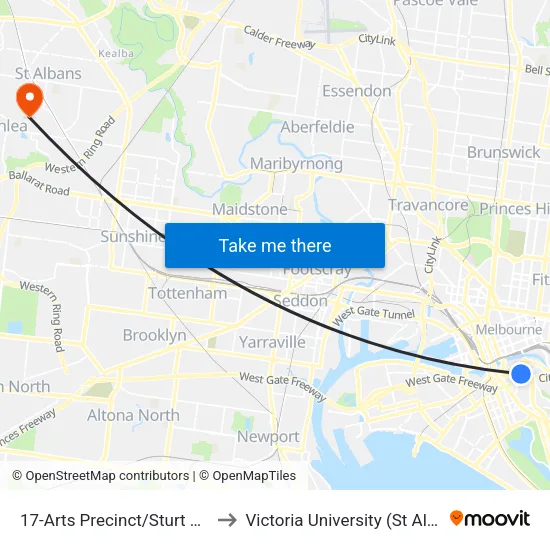 Arts Precinct/Sturt St #17 to Victoria University (St Albans Campus) map