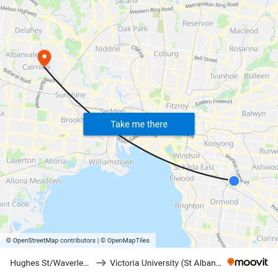 Hughes St/Waverley Rd #63 to Victoria University (St Albans Campus) map