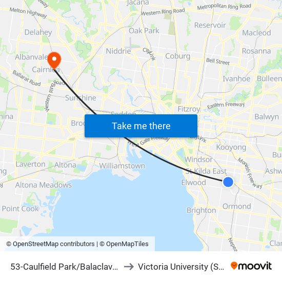 53-Caulfield Park/Balaclava Rd (Caulfield North) to Victoria University (St Albans Campus) map