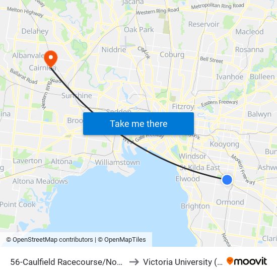 56-Caulfield Racecourse/Normanby Rd (Caulfield North) to Victoria University (St Albans Campus) map