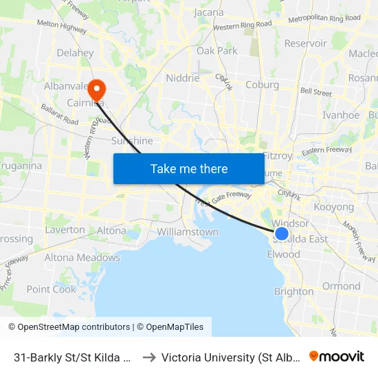 Barkly St/St Kilda Rd #31 to Victoria University (St Albans Campus) map