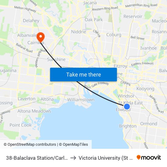 38-Balaclava Station/Carlisle St (Balaclava) to Victoria University (St Albans Campus) map