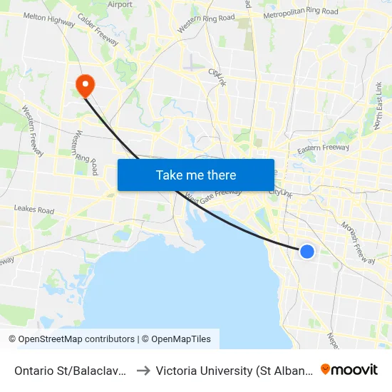Ontario St/Balaclava Rd #44 to Victoria University (St Albans Campus) map