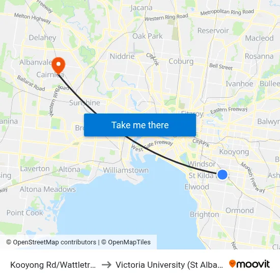 Kooyong Rd/Wattletree Rd #42 to Victoria University (St Albans Campus) map