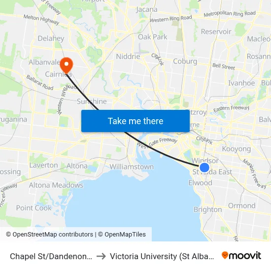 Chapel St/Dandenong Rd #32 to Victoria University (St Albans Campus) map