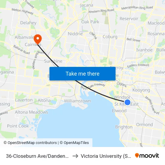 Closeburn Ave/Dandenong Rd #36 to Victoria University (St Albans Campus) map